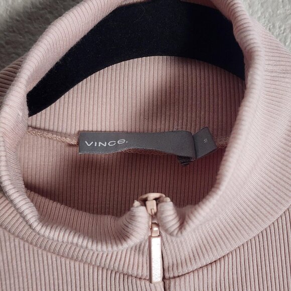 Vince Shirt Womens Medium Pink Ribbed Mock Neck Quarter Zip Long Sleeve Modal - Picture 3 of 11
